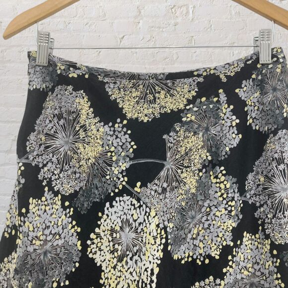 Talbots Linen Silk Dandelion Floral Skirt Black Yellow A-Line 4 - Picture 4 of 13